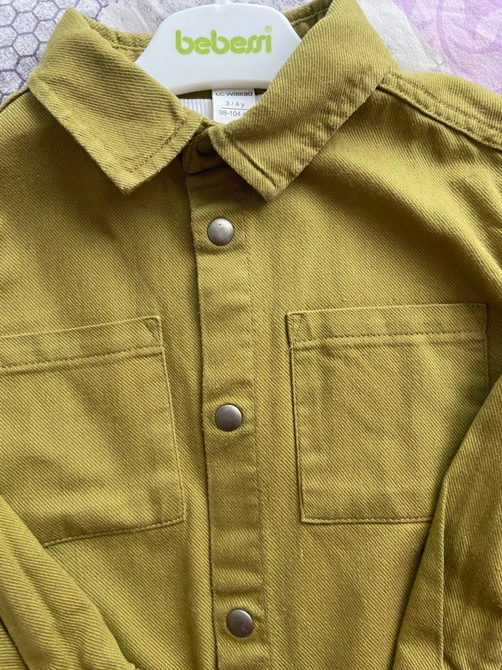 Erkek Çocuk Haki Düğmeli Pamuklu Gömlek - Görsel 2