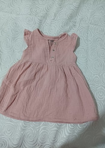 9-12 Ay Beden Pembe Kız Çocuk Kolsuz Keten Elbise 1 yaş