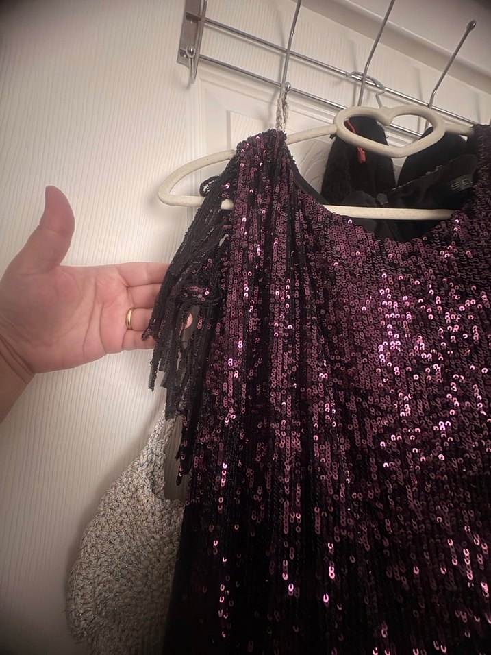 Püsküllü Mor Midi Abiye Elbise - Görsel 2