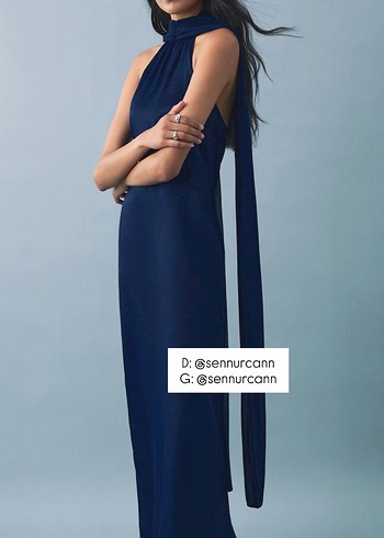 Mango  Lacivert Uzun Abiye Elbise - Görsel 3