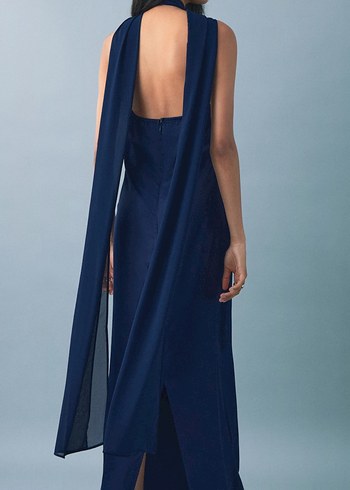 Mango  Lacivert Uzun Abiye Elbise - Görsel 5