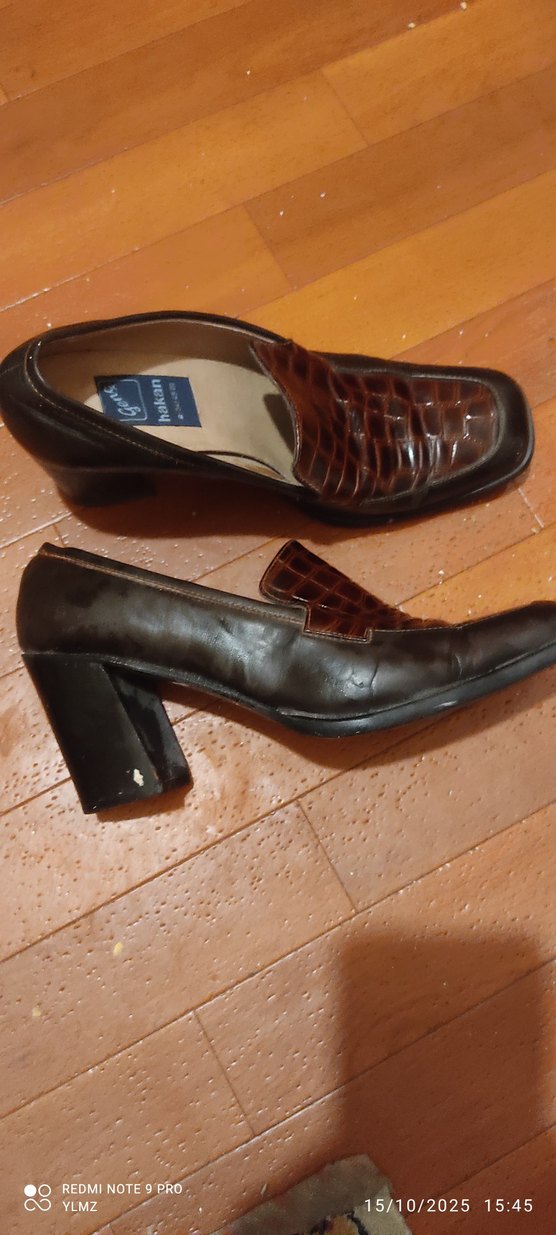 Kahverengi Deri Klasik Topuklu Kadın Ayakkabı - Görsel 2