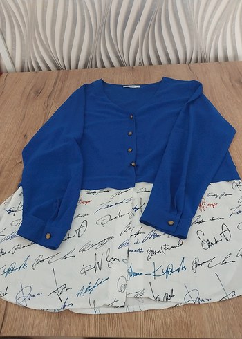 xl Beden mavi Renk Düğmeli Mavi Mini Kadın Gömlek