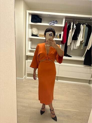 Nocturne turuncu elbise - Görsel 8