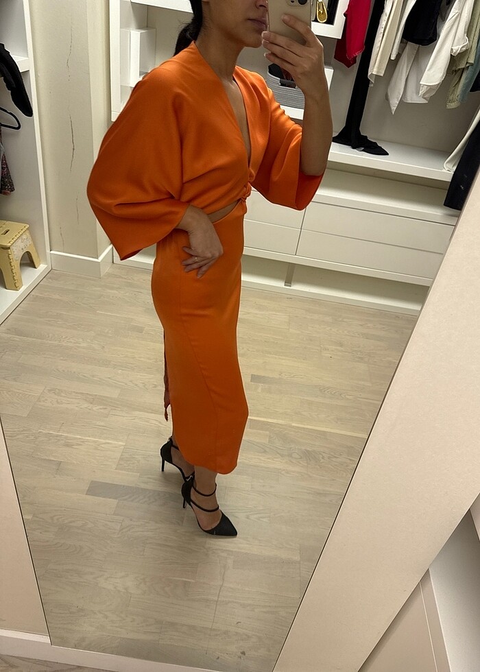 Nocturne turuncu elbise - Görsel 2