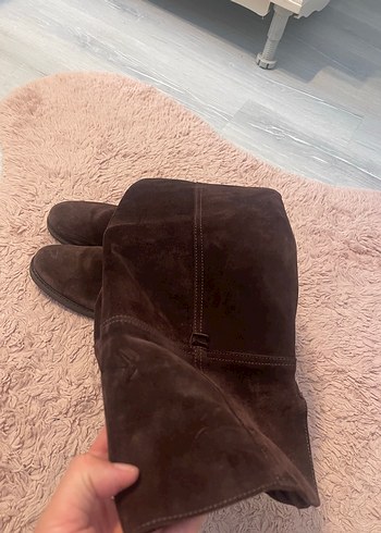 39 Beden Hotiç Kahverengi Hakiki Süet Dizüstü Kadın Çizme