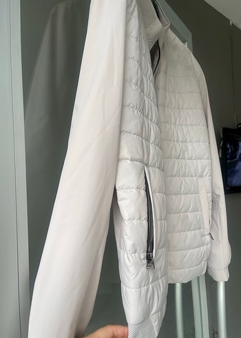 Beyaz Yüksek Yakalı Fermuarlı Erkek Mont Ceket - Görsel 4