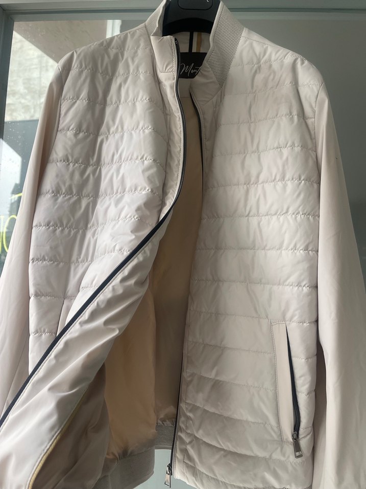 Beyaz Yüksek Yakalı Fermuarlı Erkek Mont Ceket - Görsel 2