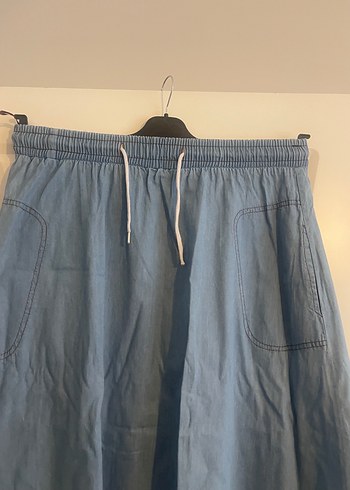 Kadın Mavi Uzun Salaş Denim Etek - Görsel 3