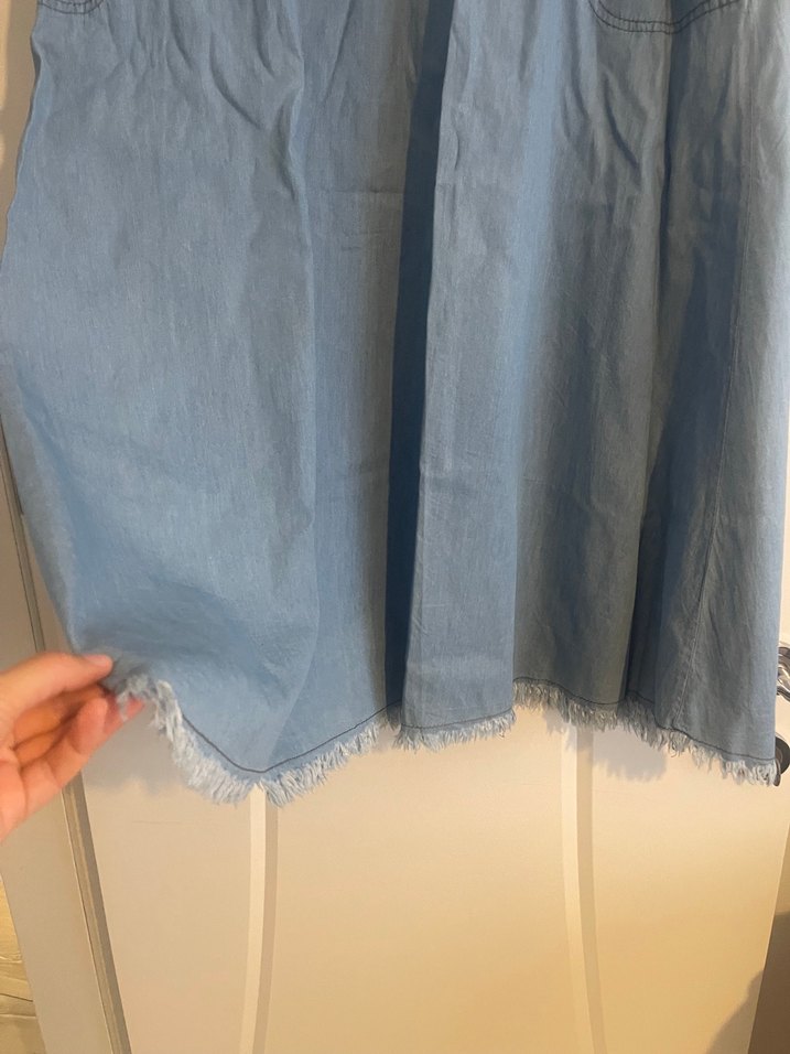 Kadın Mavi Uzun Salaş Denim Etek - Görsel 4