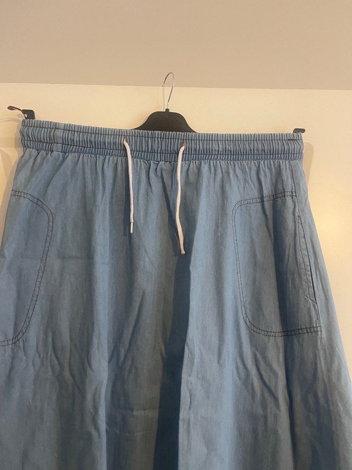 Kadın Mavi Uzun Salaş Denim Etek - Görsel 3