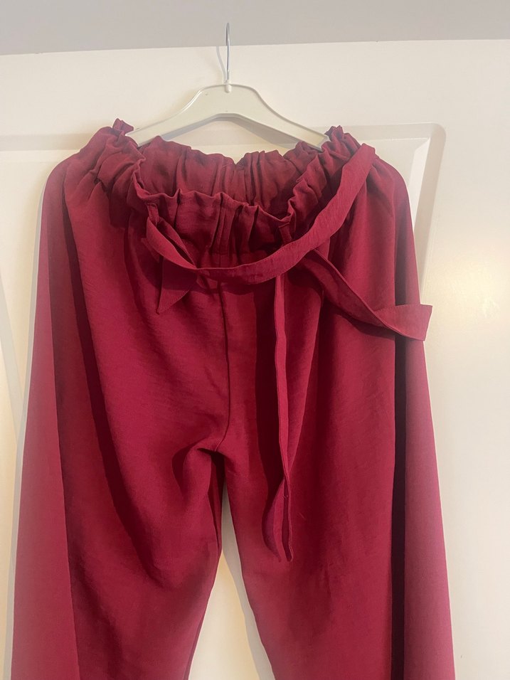 Bordo Rahat Kesim Kadın Ayrobin Pantolon - Görsel 2