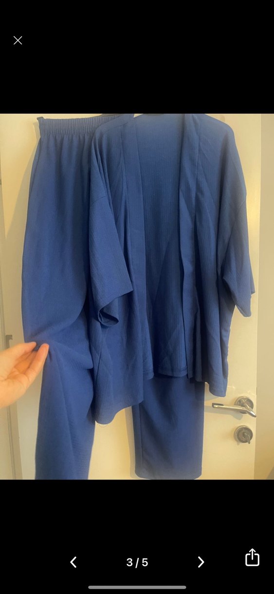 Yeni Kadın Mavi Uzun Kimono Takım - Görsel 3