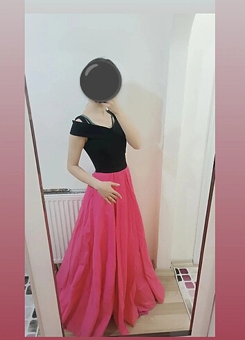 Pembe tafta kumaş uzun abiye 