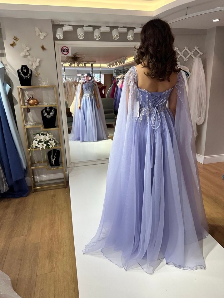 Mor Straplez Drapeli Midi Abiye Elbise - Görsel 4