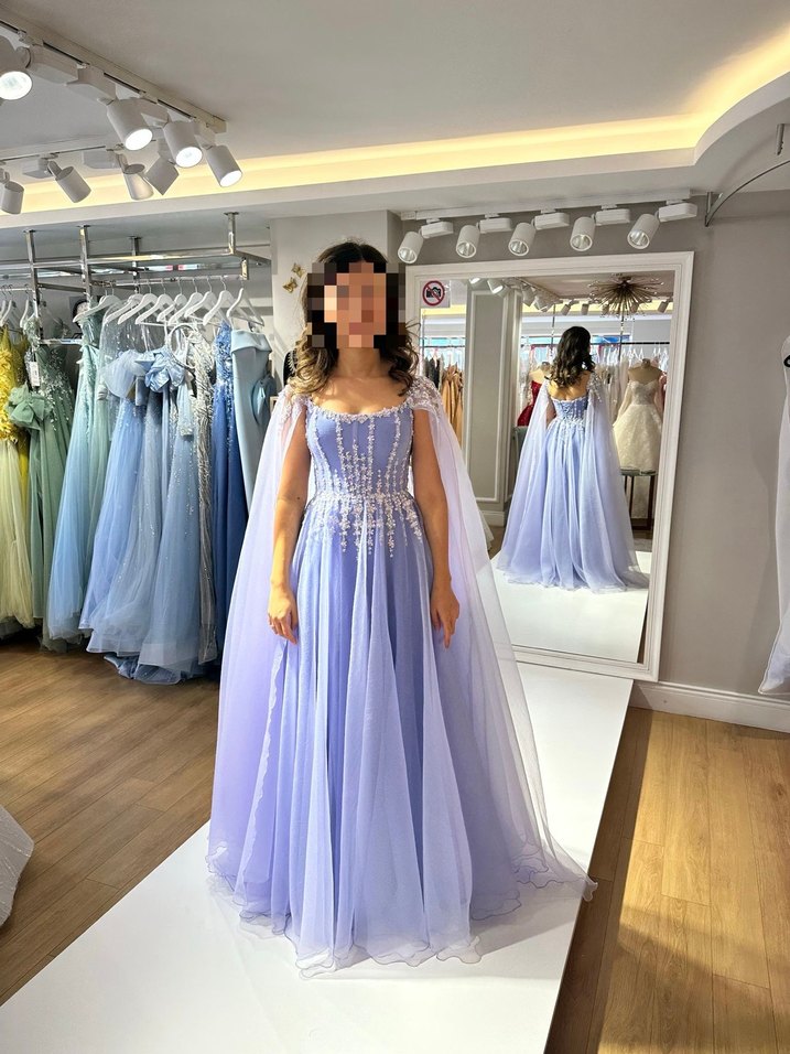 Mor Straplez Drapeli Midi Abiye Elbise - Görsel 3