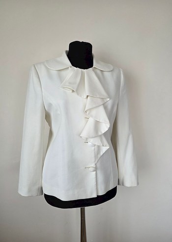 Beyaz Renkli Fırfırlı Kadın Blazer Ceket - Görsel 2