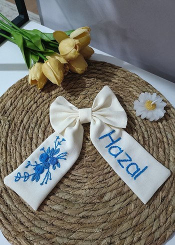 Nakışlı Beyaz Fiyonk Saç Tokası - Görsel 2