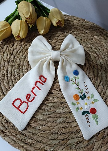 Nakışlı Beyaz Fiyonk Saç Bandı - Görsel 4