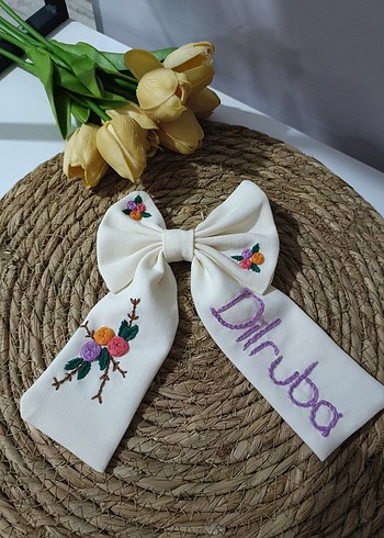 Nakışlı Beyaz Fiyonk Saç Bandı - Görsel 7