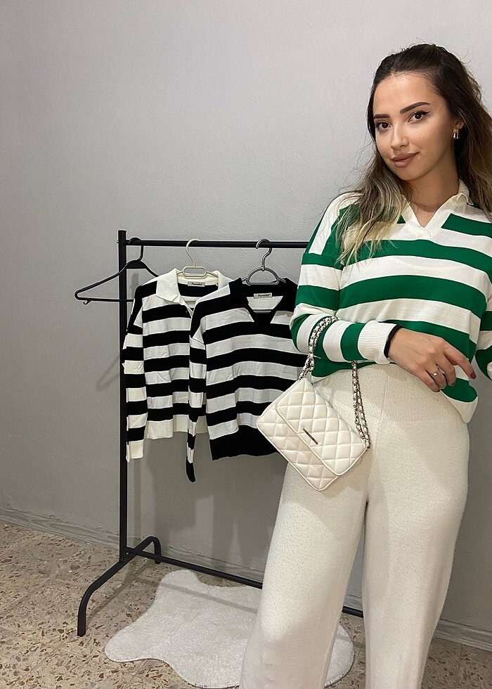 Yeşil triko kazak - Görsel 2