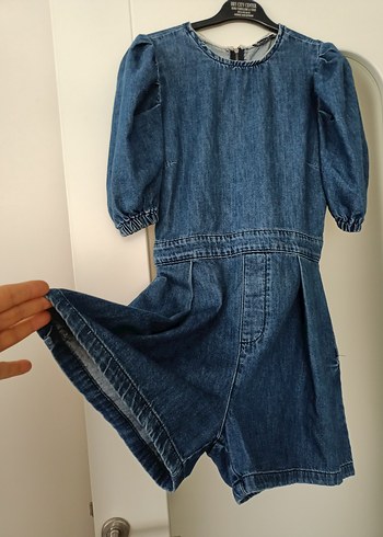 s Beden lacivert Renk Denim Midi Elbise, Kemerli, Kısa Kollu tulum