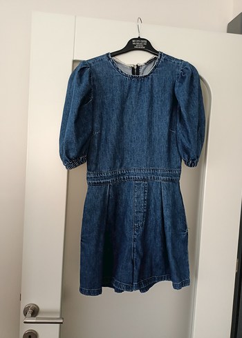 s Beden Denim Midi Elbise, Kemerli, Kısa Kollu tulum
