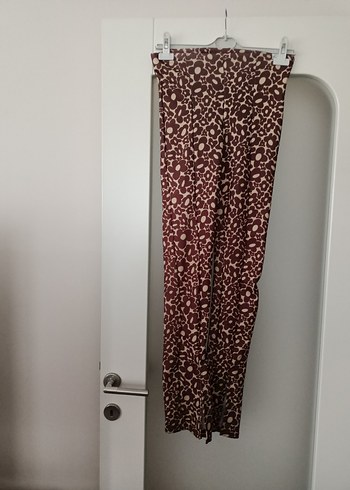 s Beden bordo Renk kahverengi Bohem Desenli Uzun Kadın Pantolon