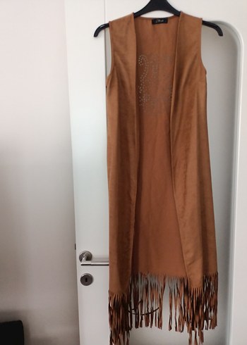 Bej Süet Uzun Kadın Yelek - Görsel 4