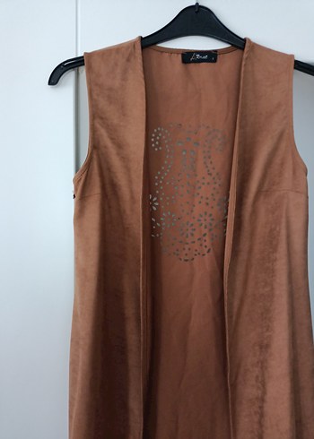 Bej Süet Uzun Kadın Yelek - Görsel 5