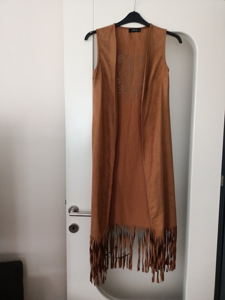 Bej Süet Uzun Kadın Yelek - Görsel 2