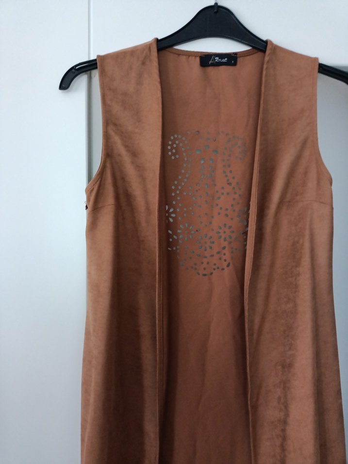 Bej Süet Uzun Kadın Yelek - Görsel 5