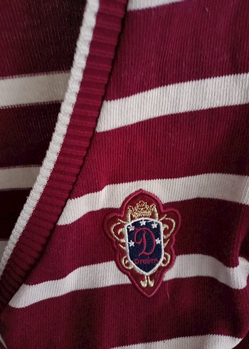 Bordo Çizgili Düğmeli İnce Hırka - Görsel 6