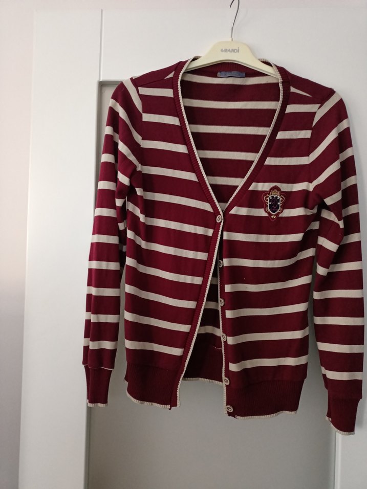 Bordo Çizgili Düğmeli İnce Hırka - Görsel 2