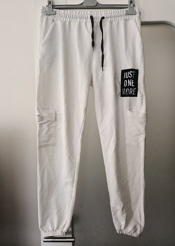 Beyaz Baskılı Rahat Kesim Kadın Eşofman Altı - Görsel 10