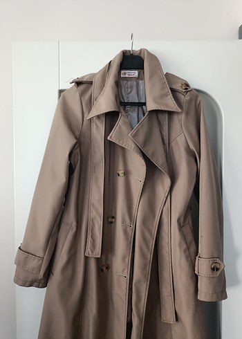 Bej Uzun Kadın Trençkot Kemerli - Görsel 5