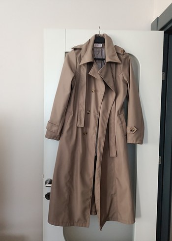 Bej Uzun Kadın Trençkot Kemerli - Görsel 3