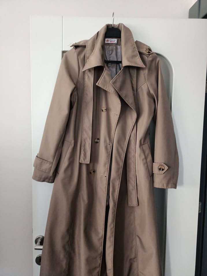 Bej Uzun Kadın Trençkot Kemerli - Görsel 2