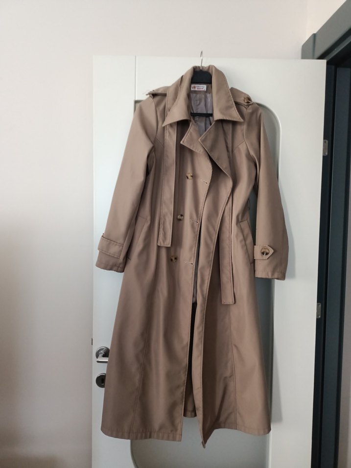 Bej Uzun Kadın Trençkot Kemerli - Görsel 3