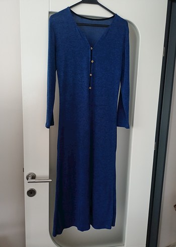 Düğmeli Lacivert Uzun Keten hırka - Görsel 5