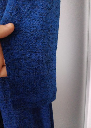 Düğmeli Lacivert Uzun Keten hırka - Görsel 6