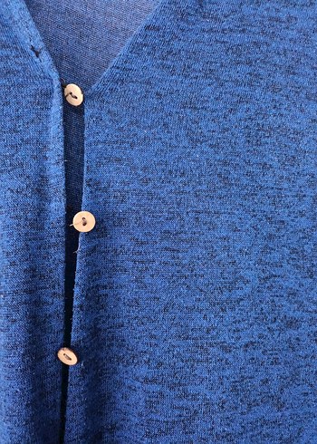 Düğmeli Lacivert Uzun Keten hırka - Görsel 3