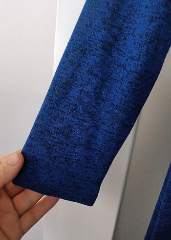 Düğmeli Lacivert Uzun Keten hırka - Görsel 8