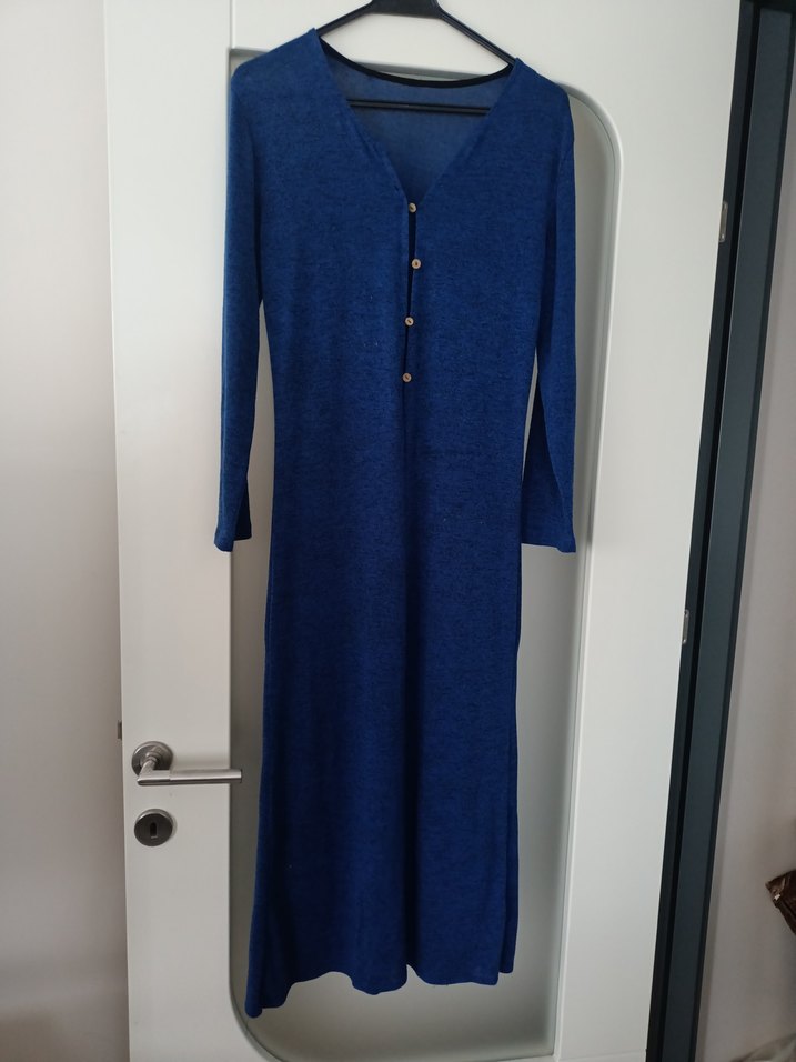 Düğmeli Lacivert Uzun Keten hırka - Görsel 5