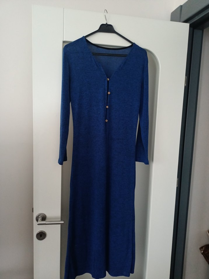 Düğmeli Lacivert Uzun Keten hırka - Görsel 4