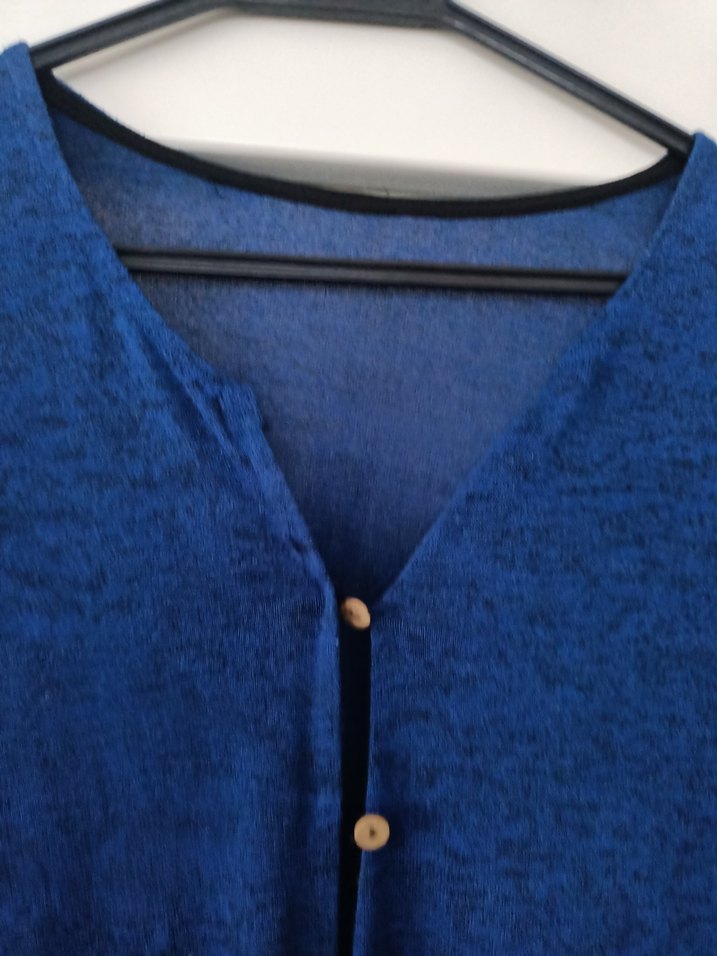 Düğmeli Lacivert Uzun Keten hırka - Görsel 2