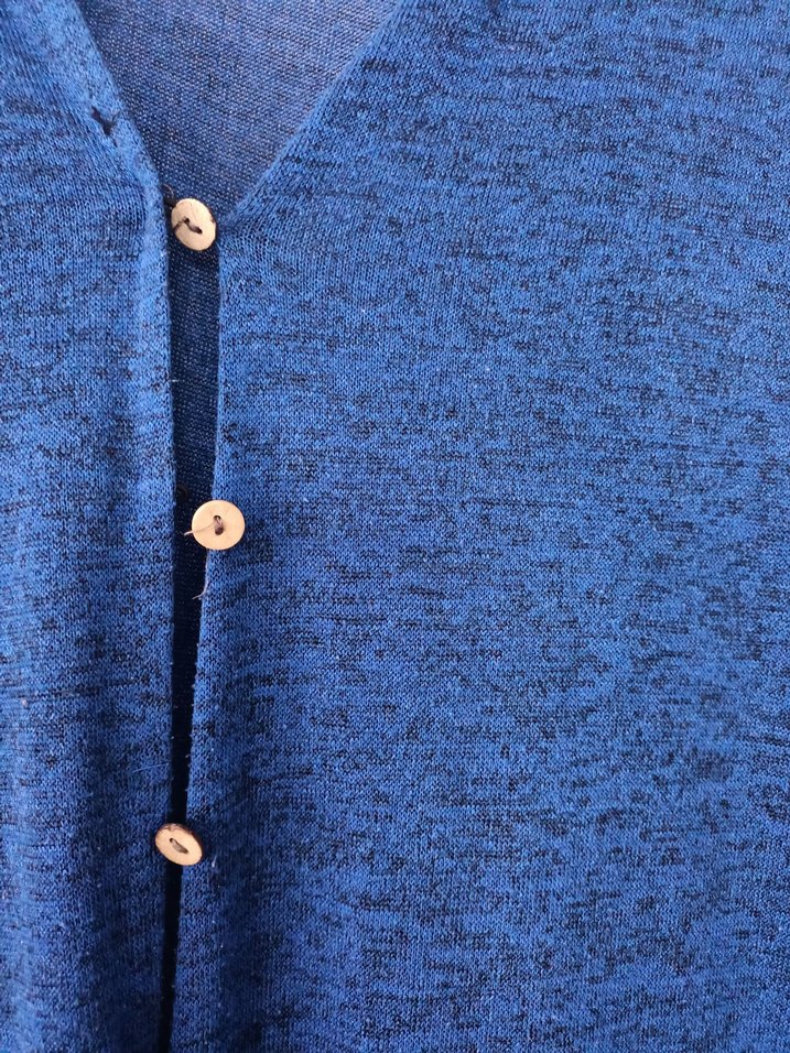Düğmeli Lacivert Uzun Keten hırka - Görsel 3