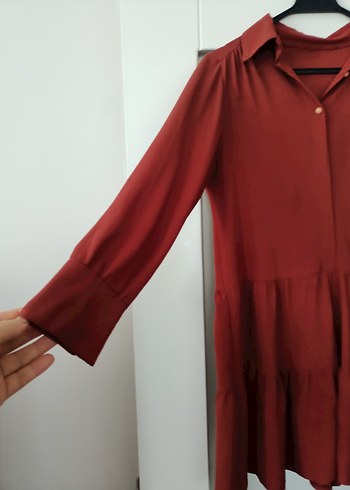 Bordo Renk Volanlı Uzun Kollu Midi Tunik - Görsel 8