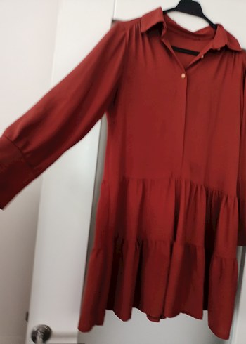 Bordo Renk Volanlı Uzun Kollu Midi Tunik - Görsel 2