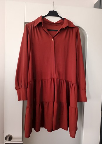 Bordo Renk Volanlı Uzun Kollu Midi Tunik - Görsel 4